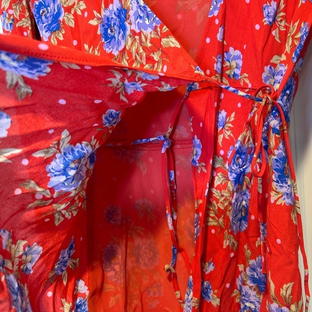 Zara Red Floral Wrap Sleeved Summer Dress - XS - Picture 4 of 10